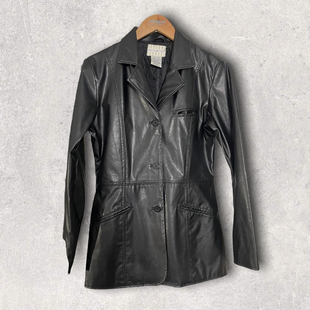 White stag black vintage leather lamb skin coat